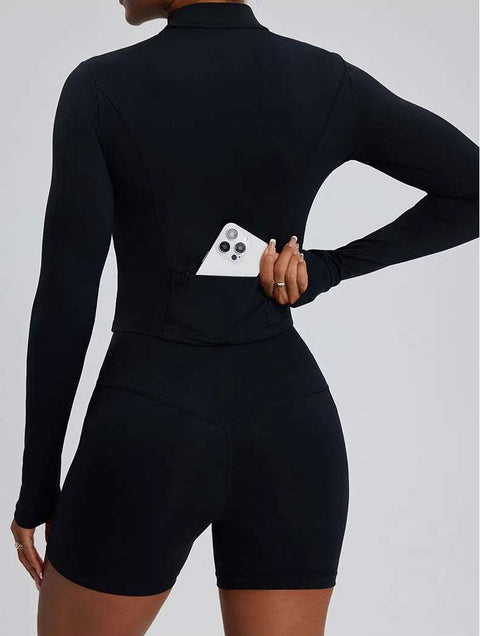 High Waist Fitness Set With Long Sleeve Shirt & Short
