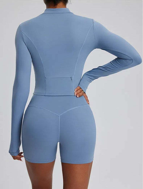 High Waist Fitness Set With Long Sleeve Shirt & Short
