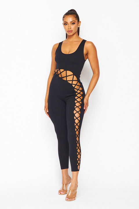 X Straps Cut Out Jumpsuit