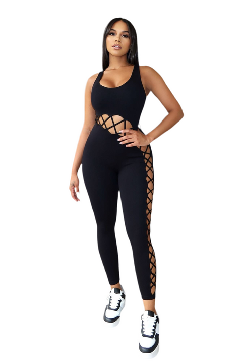 X Straps Cut Out Jumpsuit